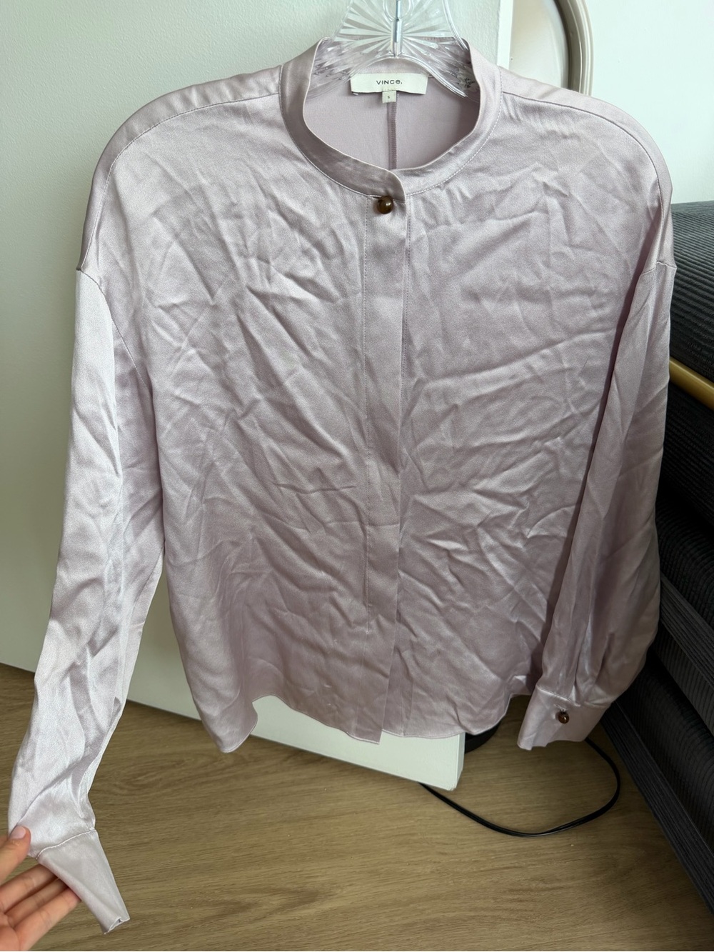 Vince Lilac Band-Collar Button-Front Shirt 100% silk
